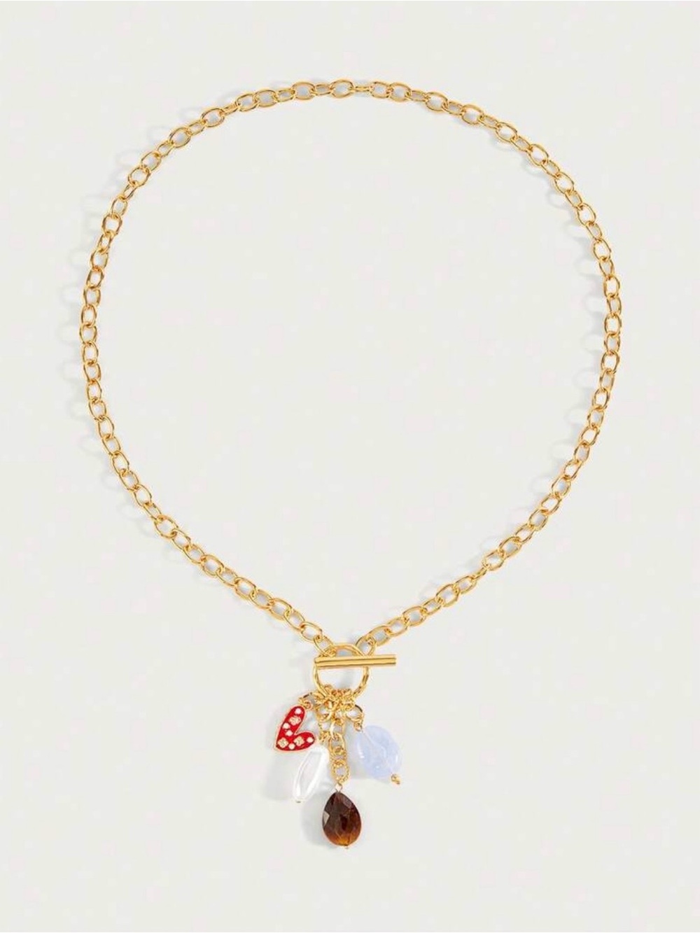 18K Gold Plated Chain Toggle Necklace with Charms - Picture 4 of 7